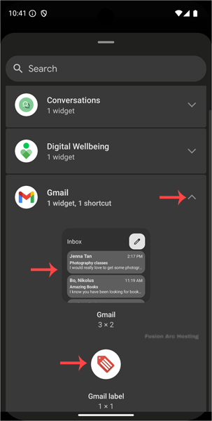 android built in widget cpanel