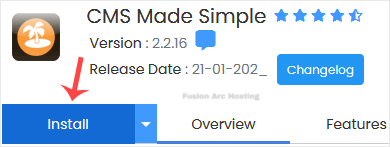 cmsmadesimple install button