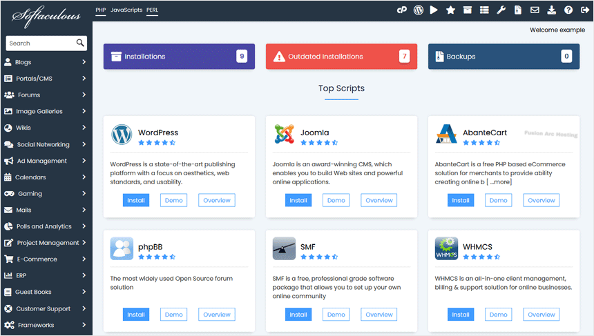 cp softaculous interface
