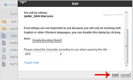 filemanager htaccess edit menu