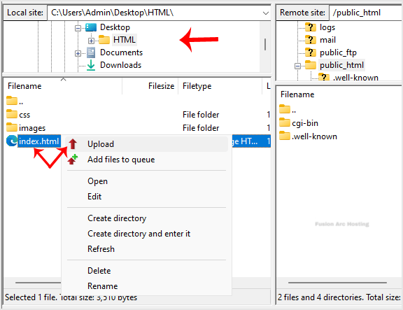 filezilla ftp client index upload