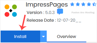 impresspages install button