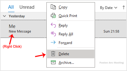 outlook 2021 delete message