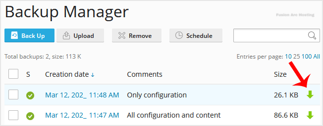 plesk account backup download icon