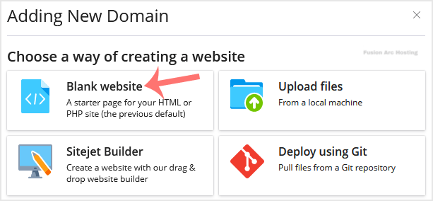 plesk create blankwebsite