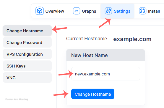 virtualizor change hostname