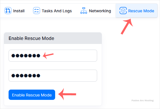 virtualizor rescue mode set password