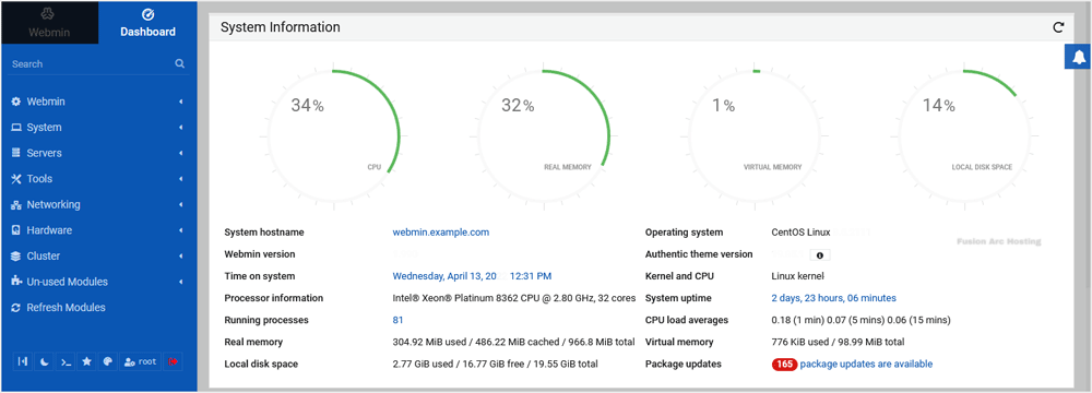 webmin dashboard design