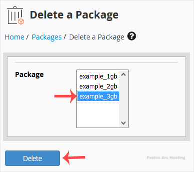 whm reseller choose delete pack