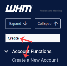 whm reseller create a newaccount sidebar
