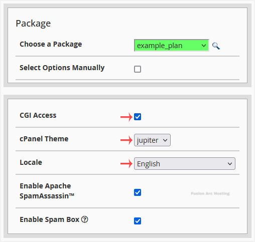 whm reseller create account settings