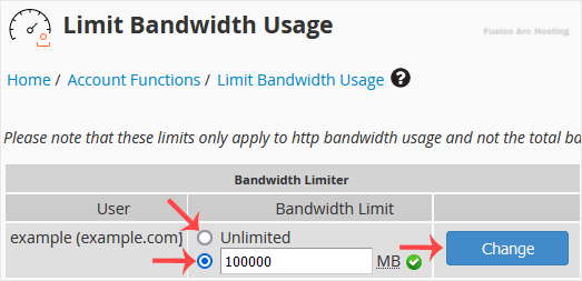 whm reseller limit bandwidth modify