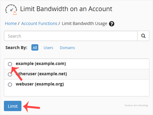 whm reseller limit bandwidth select