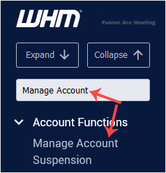 whm reseller manage account suspension menu