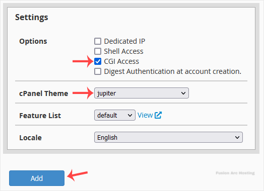 whm reseller package resource settings