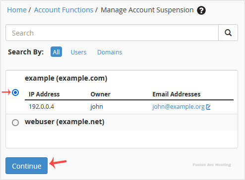 whm reseller suspend account