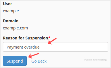 whm reseller suspend reason