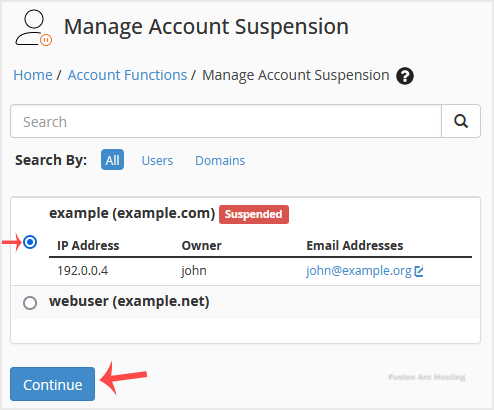 whm reseller unsuspend account
