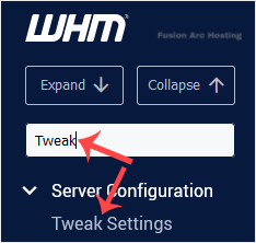 whm root tweak settings menu
