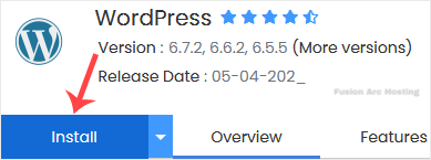 wordpress install button