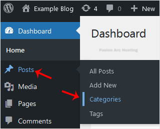 wp dashboard category option