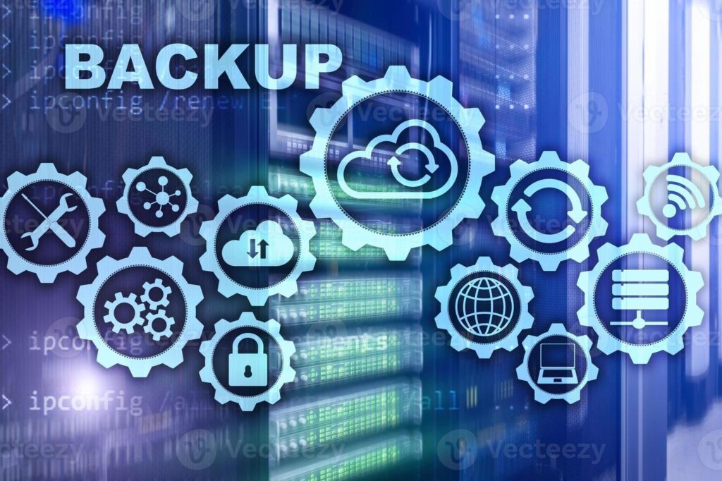 backup system recovery technology concept on modern server room background photo
