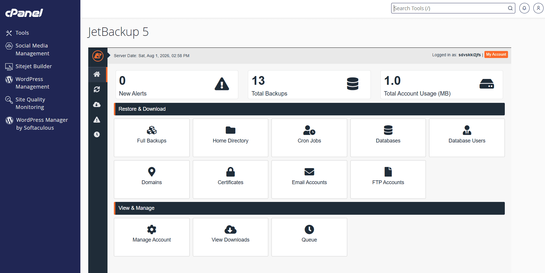 Jetbackup in cPanel